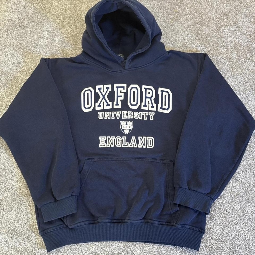 Vintage Oxford University Hoodie Navy Blue White Logo England Pullover Sweatshir